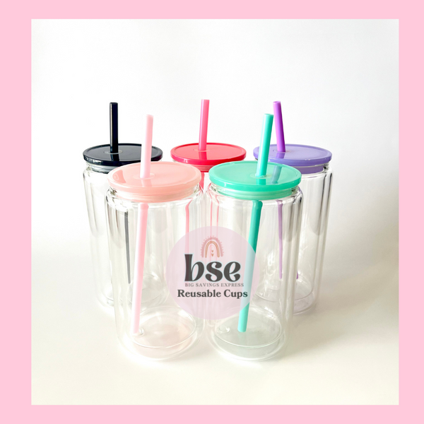 Double Wall Glass Cup - Vasos de Doble Pared Tapa de Color Acrílica
