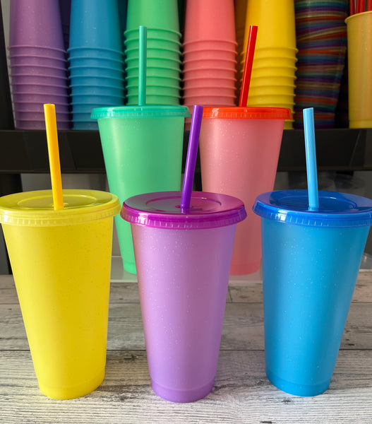 Rainbow Set Color Changing Glitter Cups 24oz - Set Of 5 Cups